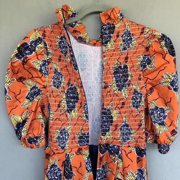 Autumn Adeigbo Dress Women 4 Smocked Floral Puff Sleeve Ruffle Boho Cottage Core - Picture 12 of 16